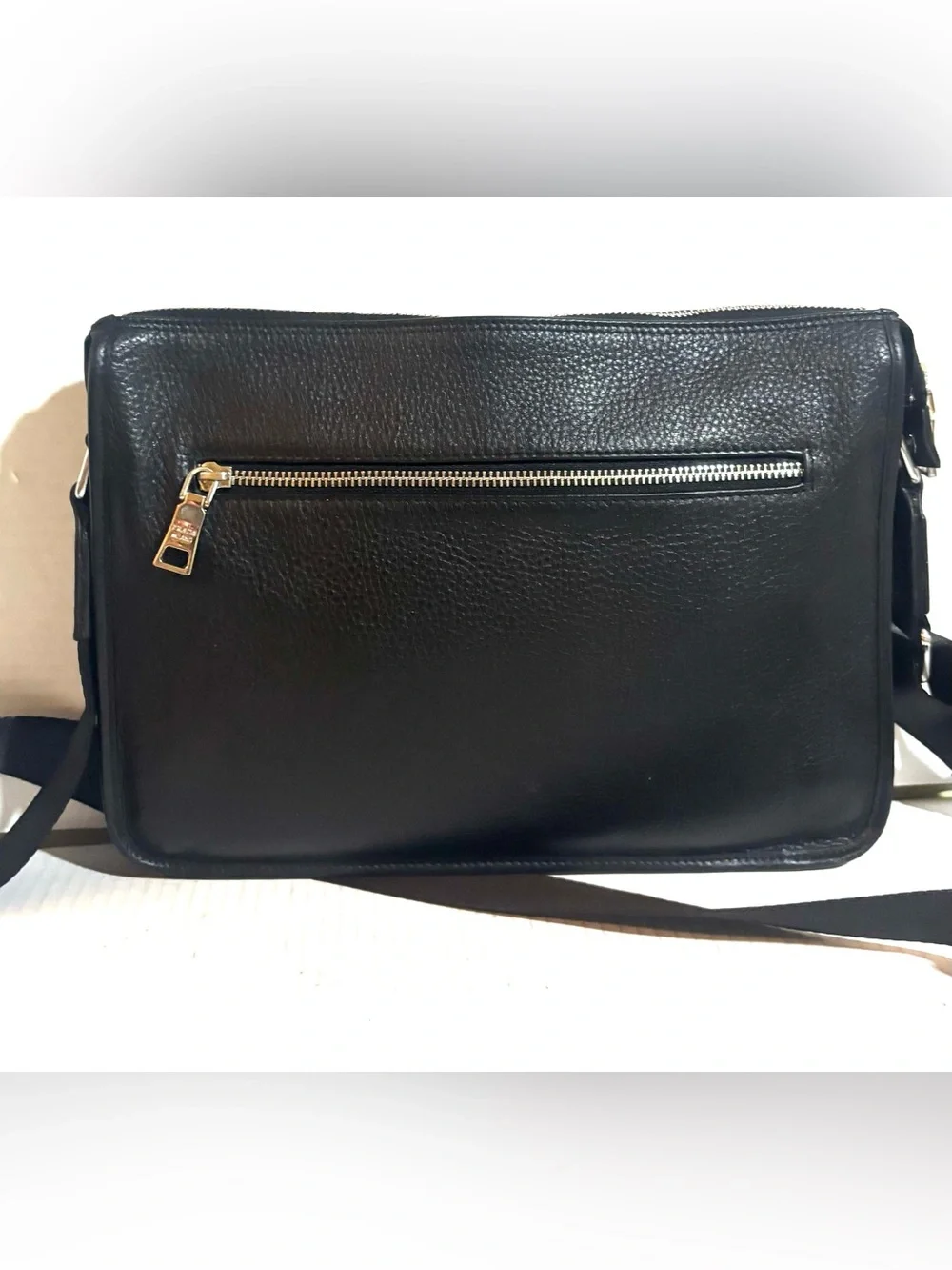 Prada unisex Black pebbled Leather Crossbody Bag with Adjustable Strap